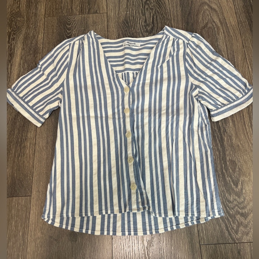 Madewell Striped Blue and White Button-Up Women's Top